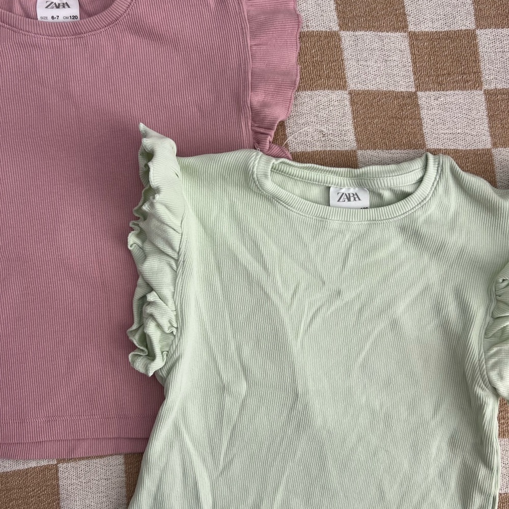 Zara Kids Short Sleeve Tees - Soft Pink and Light Green